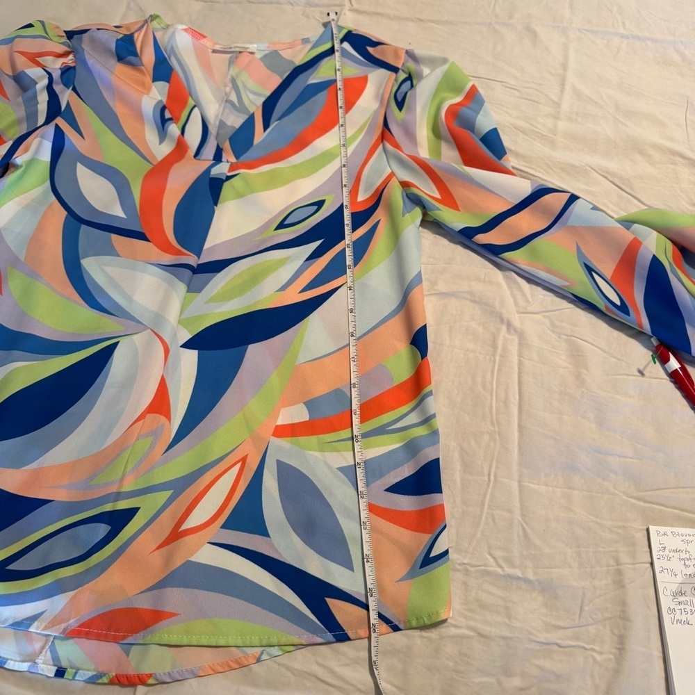 Carole Christian brightly colored V-neck blouse. Blousey sleeve Loose fit size S - Picture 6 of 14
